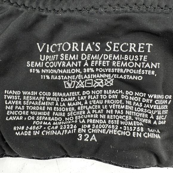 Victoria's Secret Uplift Semi Demi Push-Up Bra Cross Strap Underwired Black 32A - Picture 2 of 3